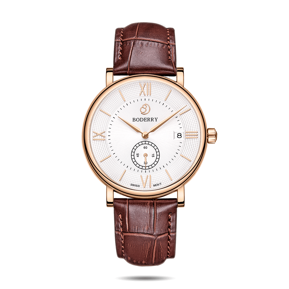 ELEGANT Swiss Quartz Watch — Rose Gold & White Dial